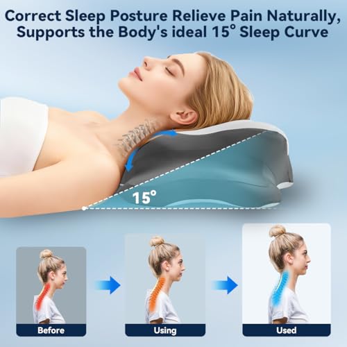 WENGTY Sleep Apnea Pillow with Neck Pain & Snoring Relief -Orthopedic Cervical Pillow, Ergonomic Contour Memory Foam for Side, Back,Stomach Sleepers, Medium Firm (GreyWhite, Queen Size) - Image 4