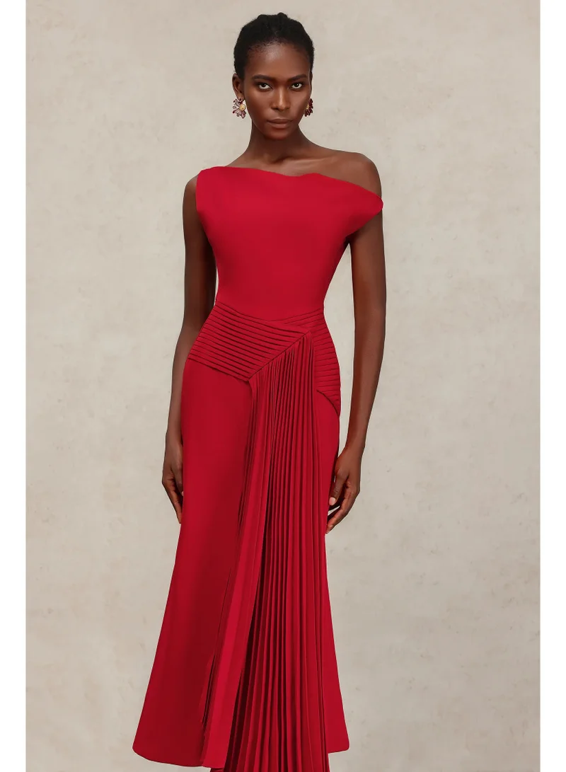 Bella Barnett Jillian Oblique Shoulder Sleeveless Folds Midi Dress