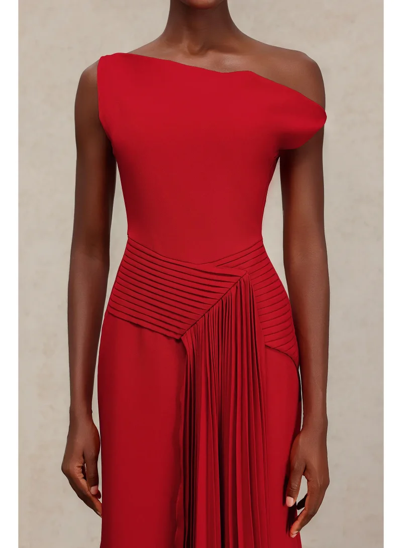 Bella Barnett Jillian Oblique Shoulder Sleeveless Folds Midi Dress