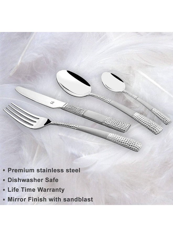 FNS FnS Stainless Steel Zest Cutlery Set with Cutlery Stand, 24-Piece(6 Dinner Spoon. 6 Dinner Fork,6 Dessert Spoon and 6 Tea Spoon 