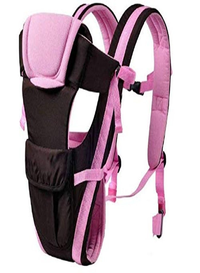 SHEMOK® Baby Carrier Carry Bag Back & Front Facing with Waist Belt & Storage Pocket 0 to 24 Month (Black Pink) - Image 1