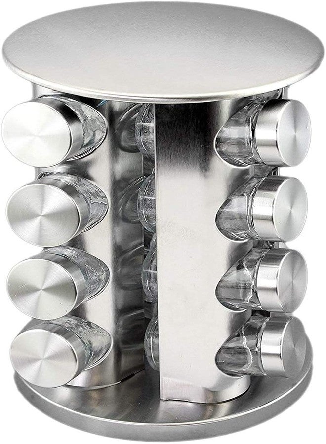TRAY Spice carousel with 16 spice jars, 360 ° rotatable spice holder, spice stand made of stainless steel, spice jars for sprinkling, standing spice rack, spice rack for kitchen cupboard - Image 4