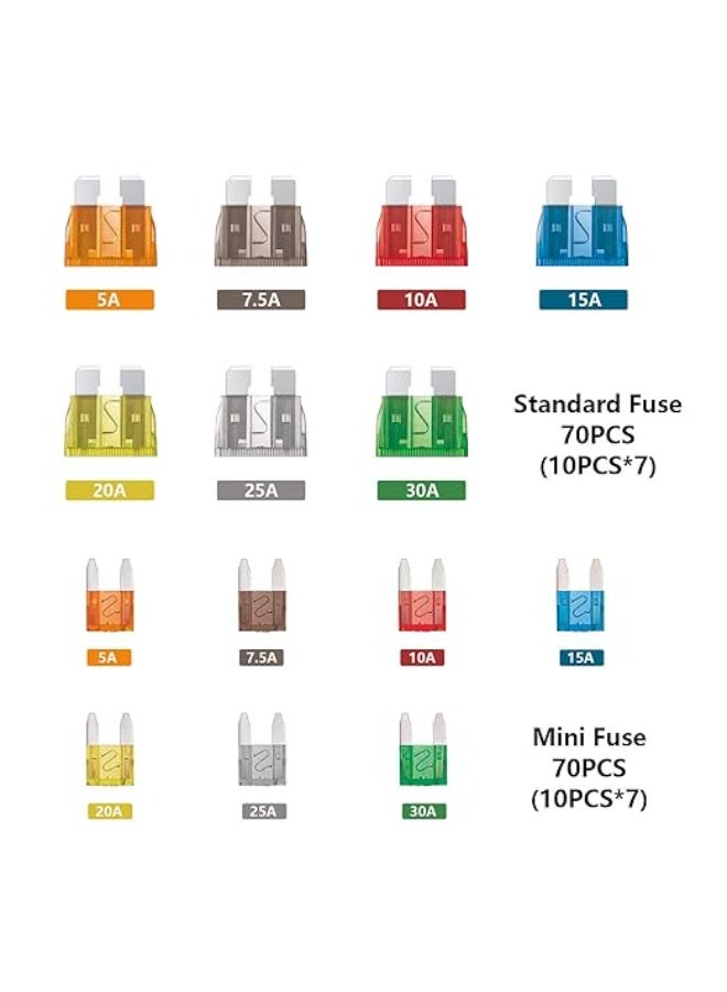 Generic Assortment of 140 pieces - Standard ATO and Mini ATM blade fuses for cars, trucks, boats, marine, RVs and campers (5, 7.5, 10, 15, 20, 25 and 30 amps) - Replacement and Repair Box  - Image 1
