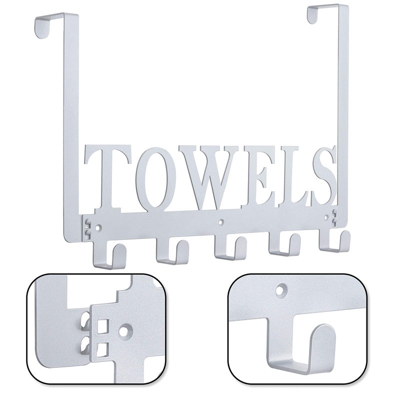 Kuhome Over The Door Hooks, Towel Hooks for Bathroom, Towel Rack Towel Holder for Bathroom Bedroom Kitchen Pool Beach Towels Bathrobe Wall Mount Hang on The Door Cabinet Cupboard (Silver Grey) - Image 3