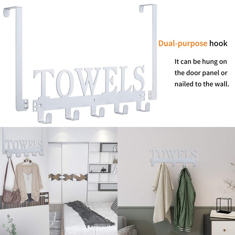 Kuhome Over The Door Hooks, Towel Hooks for Bathroom, Towel Rack Towel Holder for Bathroom Bedroom Kitchen Pool Beach Towels Bathrobe Wall Mount Hang on The Door Cabinet Cupboard (Silver Grey) - Image 2