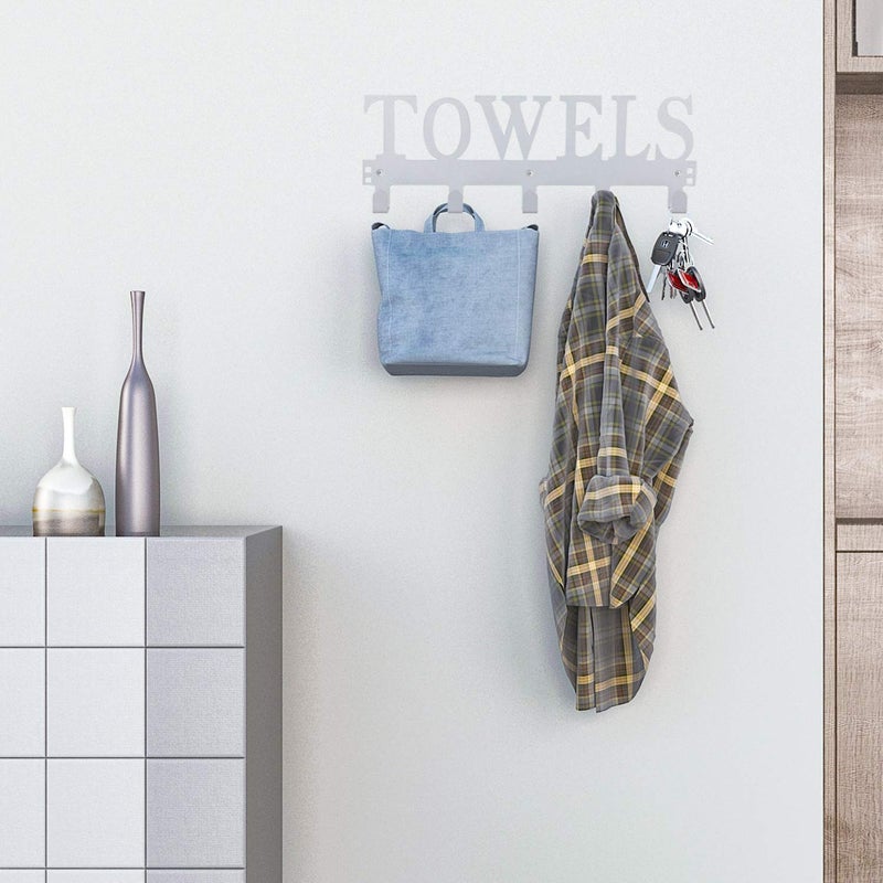 Kuhome Over The Door Hooks, Towel Hooks for Bathroom, Towel Rack Towel Holder for Bathroom Bedroom Kitchen Pool Beach Towels Bathrobe Wall Mount Hang on The Door Cabinet Cupboard (Silver Grey) - Image 5