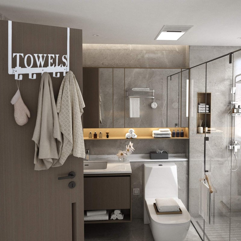 Kuhome Over The Door Hooks, Towel Hooks for Bathroom, Towel Rack Towel Holder for Bathroom Bedroom Kitchen Pool Beach Towels Bathrobe Wall Mount Hang on The Door Cabinet Cupboard (Silver Grey) - Image 4