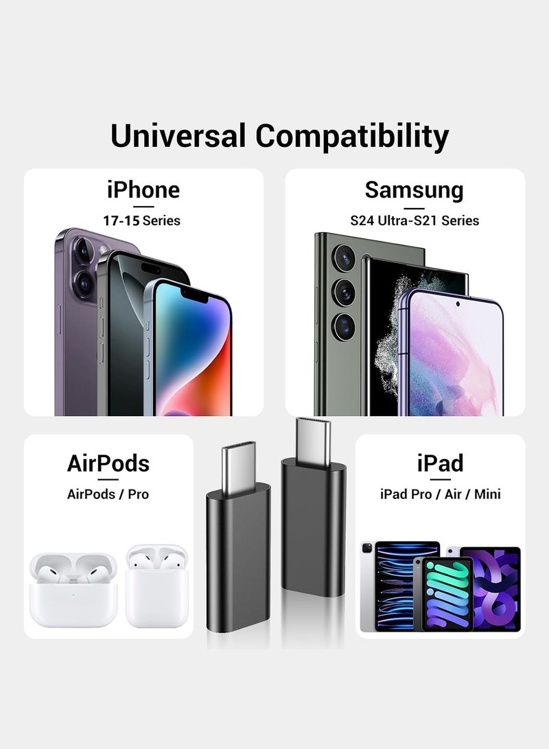 2 Pack Lightning to USB C Adapter for iPhone 15 16 17 Samsung S24 S25 Nintendo Switch USB C Charger Connector and Cable Compatible with All Type C Devices Black - Image 3