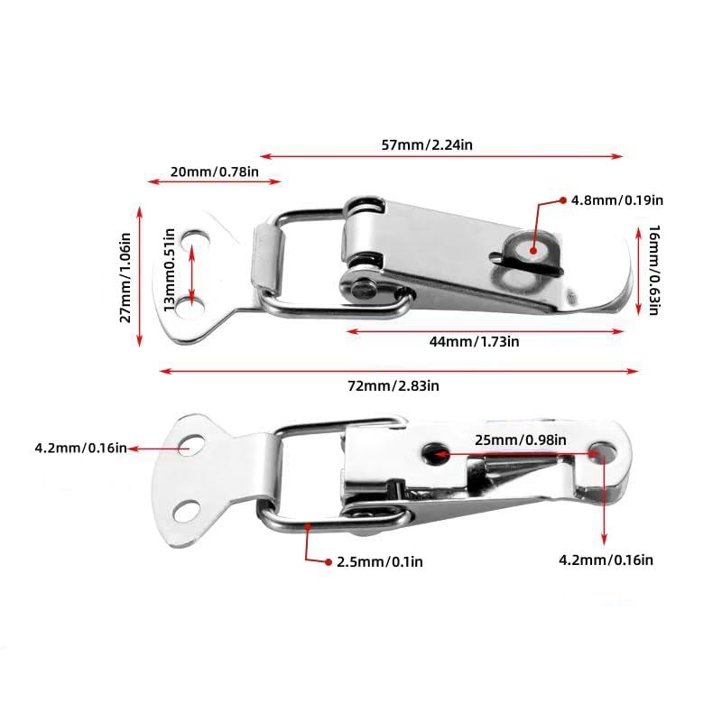 LuoQiuFa Latch, Stainless Steel Spring Loaded Toggle Latch,With locking hole, Silver Catch Hasp Clamp Clip Lock with for Cabinet, Wooden Case, Box (6 Pack) - Image 3