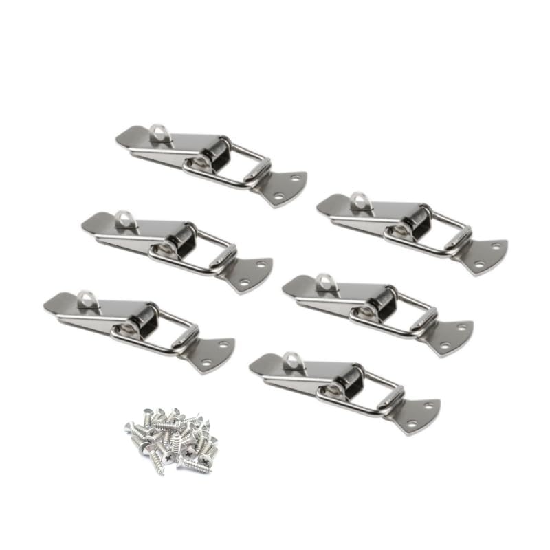 LuoQiuFa Latch, Stainless Steel Spring Loaded Toggle Latch,With locking hole, Silver Catch Hasp Clamp Clip Lock with for Cabinet, Wooden Case, Box (6 Pack) - Image 2