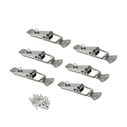 LuoQiuFa Latch, Stainless Steel Spring Loaded Toggle Latch,With locking hole, Silver Catch Hasp Clamp Clip Lock with for Cabinet, Wooden Case, Box (6 Pack) - Image 1