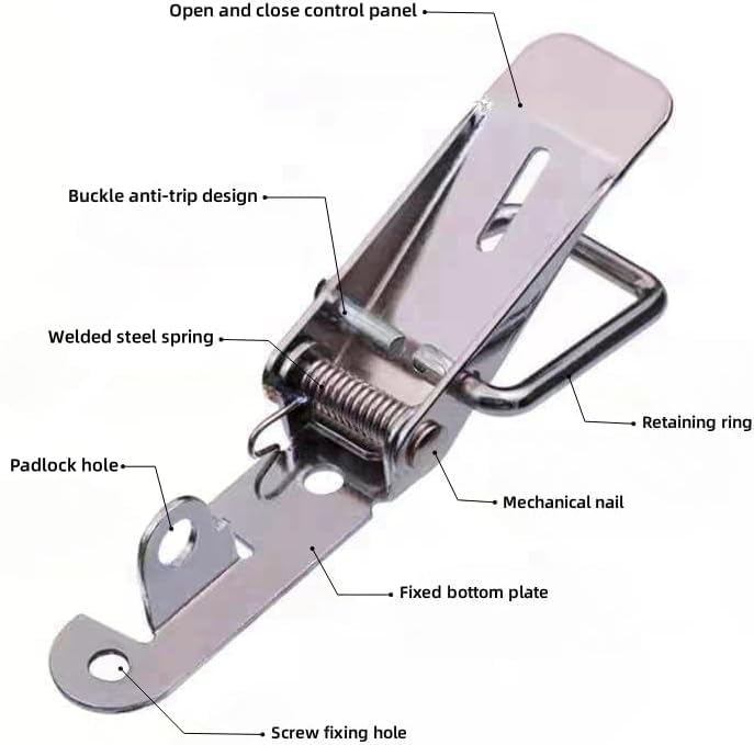 LuoQiuFa Latch, Stainless Steel Spring Loaded Toggle Latch,With locking hole, Silver Catch Hasp Clamp Clip Lock with for Cabinet, Wooden Case, Box (6 Pack) - Image 4