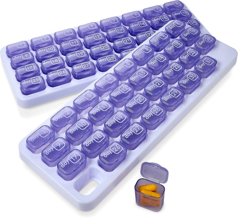 MEDca Monthly Pill Organizer - (Pack of 2) 31 Day Pill Organizer with Large Removable Medication Pods, Portable Pill Case Box and Holder for Daily Medicine and Vitamins for Travel, Purple - Image 1