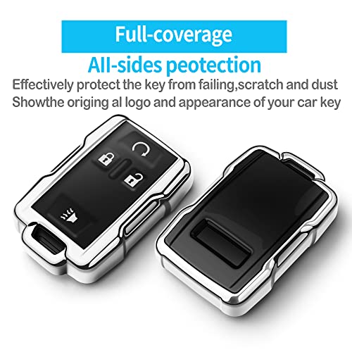 Tukellen for Chevrolet Key Fob Cover Soft TPU Full Protection Key Shell Key Case Compatible with Chevrolet Chevy Silverado Suburban Tahoe Colorado GMC Sierra Yukon Canyon 4 Buttons (Silver) - Image 3