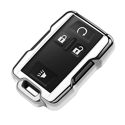Tukellen for Chevrolet Key Fob Cover Soft TPU Full Protection Key Shell Key Case Compatible with Chevrolet Chevy Silverado Suburban Tahoe Colorado GMC Sierra Yukon Canyon 4 Buttons (Silver) - Image 1
