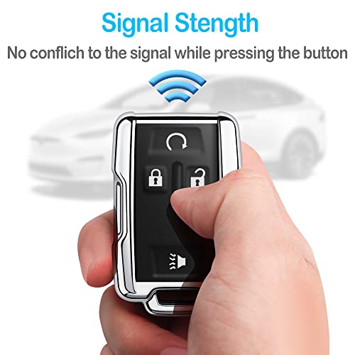 Tukellen for Chevrolet Key Fob Cover Soft TPU Full Protection Key Shell Key Case Compatible with Chevrolet Chevy Silverado Suburban Tahoe Colorado GMC Sierra Yukon Canyon 4 Buttons (Silver) - Image 5
