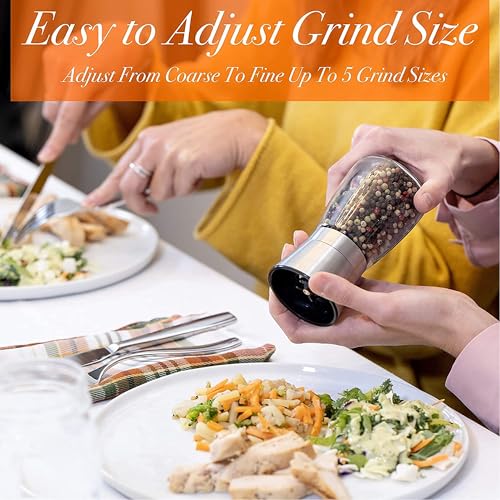 Suzec Set of 2 Small Salt and Pepper Grinder Salt or Pepper Shakers - Adjustable Ceramic Spice Grinder (Small - Pack 2) - Image 3