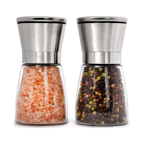 Suzec Set of 2 Small Salt and Pepper Grinder Salt or Pepper Shakers - Adjustable Ceramic Spice Grinder (Small - Pack 2) - Image 1