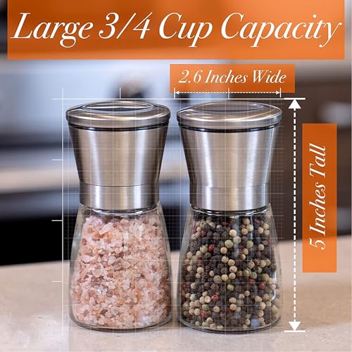 Suzec Set of 2 Small Salt and Pepper Grinder Salt or Pepper Shakers - Adjustable Ceramic Spice Grinder (Small - Pack 2) - Image 4