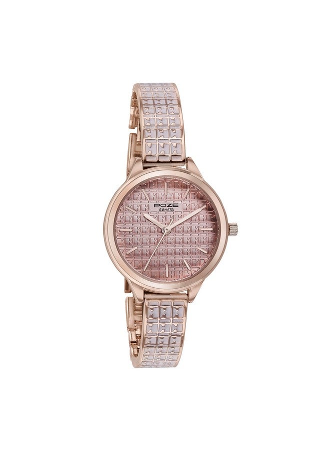 سوناتا ساعة سوناتا بوز كوارتز بمينا وردية وسوار من سبائك الذهب الوردي للنساء - SP80085WM01W - Image 2