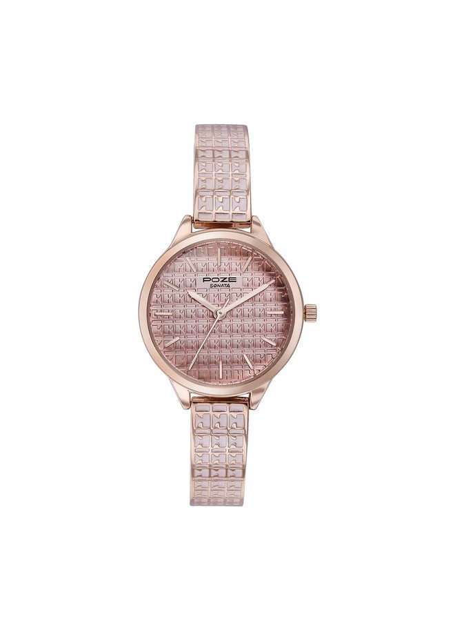 سوناتا ساعة سوناتا بوز كوارتز بمينا وردية وسوار من سبائك الذهب الوردي للنساء - SP80085WM01W - Image 1