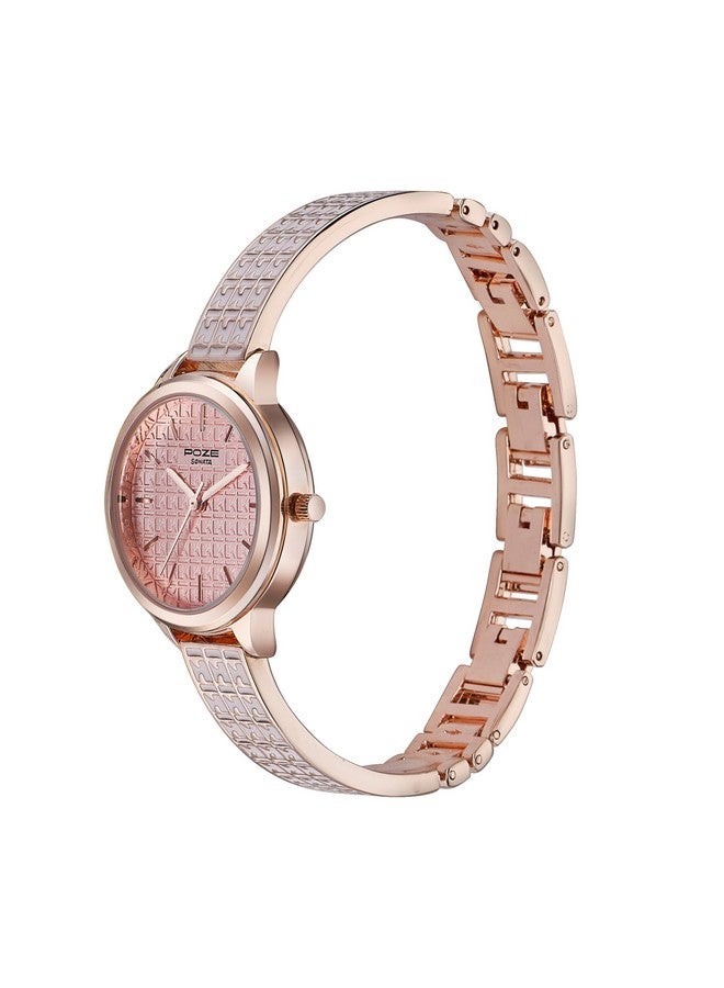سوناتا ساعة سوناتا بوز كوارتز بمينا وردية وسوار من سبائك الذهب الوردي للنساء - SP80085WM01W - Image 3