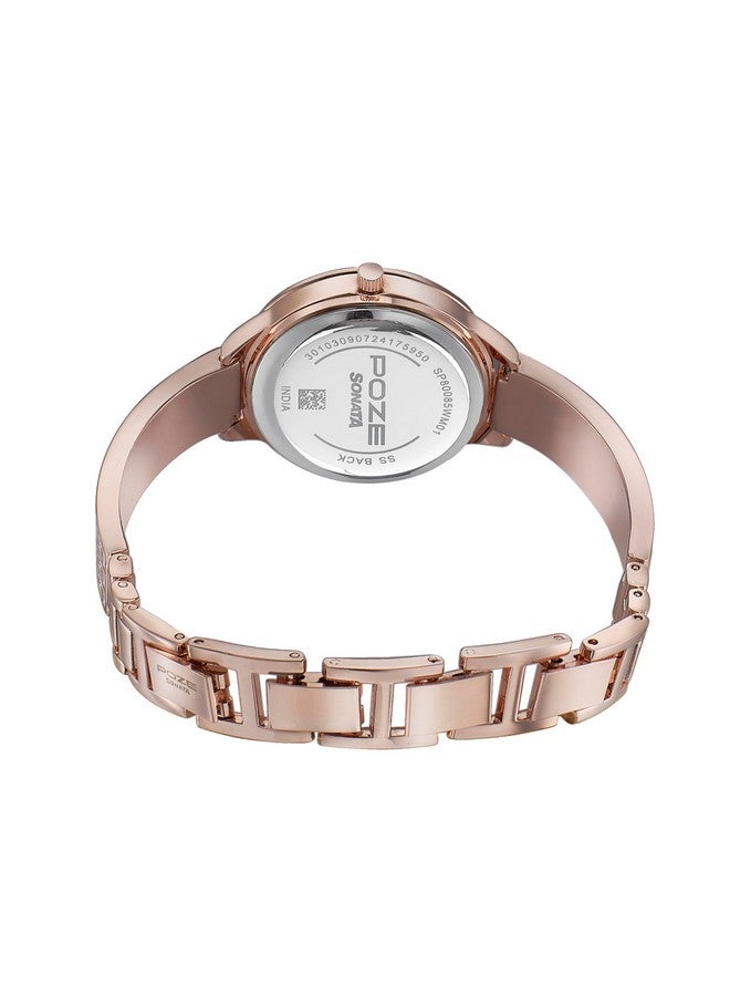 سوناتا ساعة سوناتا بوز كوارتز بمينا وردية وسوار من سبائك الذهب الوردي للنساء - SP80085WM01W - Image 5