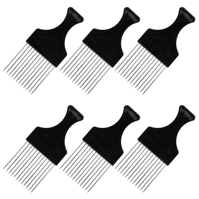 findTop 6 Packs Afro Comb Metal Pick Hairdressing Detangle Wig Braid Hair Styling Comb Styling Tool Black