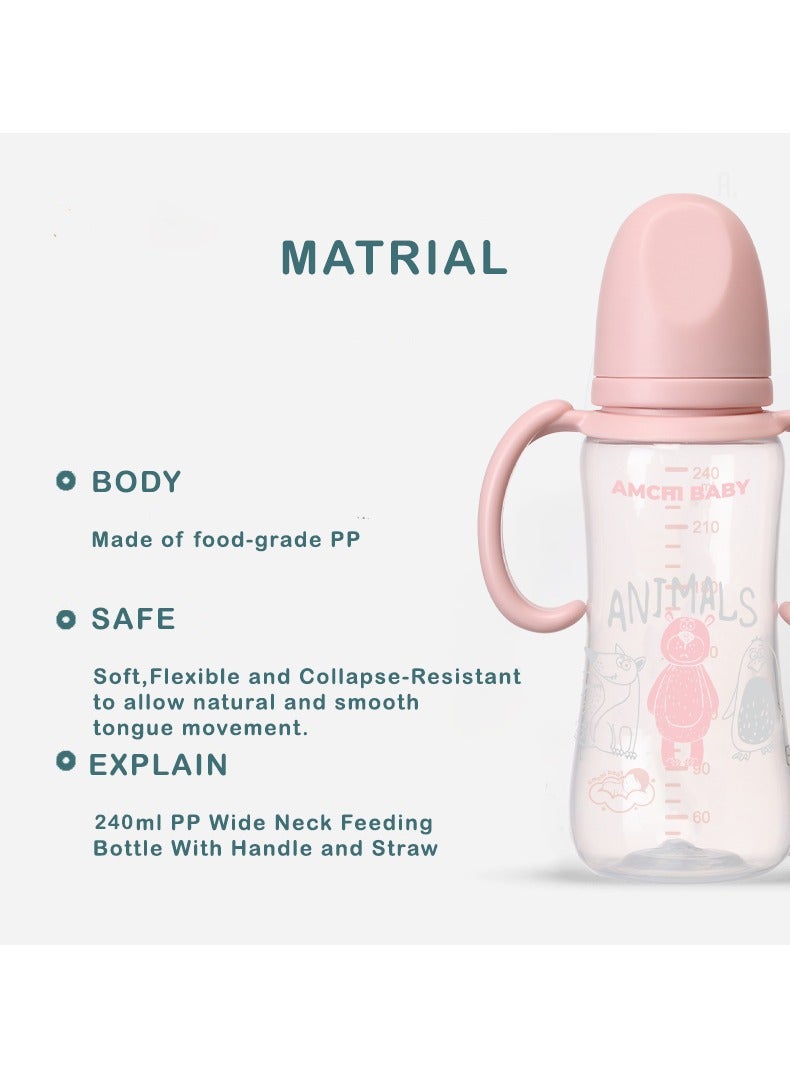 أمتشي بيبي زجاجة رضاعة بمقبض سعة 240 مل للأطفال من 6 أشهر فما فوق-وردي - Image 5