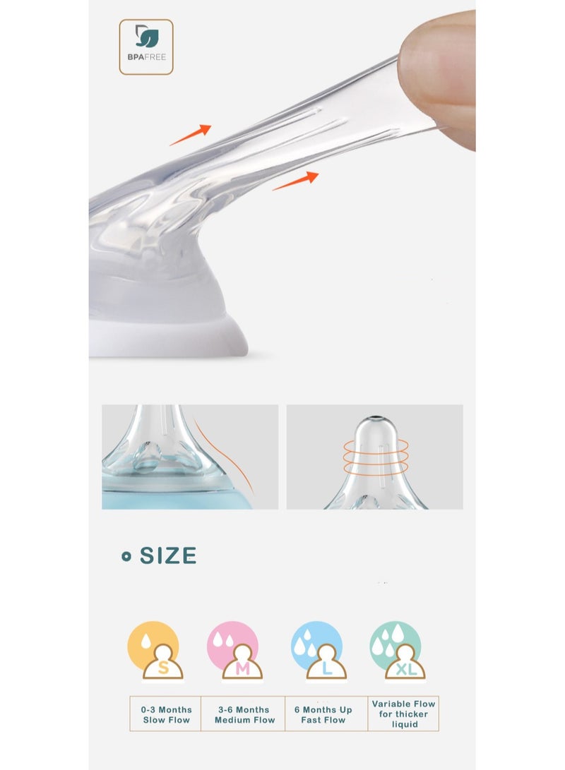 أمتشي بيبي زجاجة رضاعة بمقبض سعة 240 مل للأطفال من 6 أشهر فما فوق-وردي - Image 3