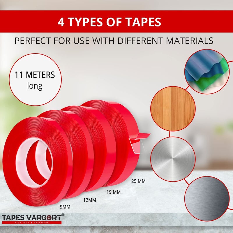 TAPES VARGORT Extra Strong Double Sided Tape/Extra Strong Double Sided Tape/Nanotech Adhesive Tape/Width: 9mm x 11m Long For Durable Attachment! Enhance Your Projects - Image 3