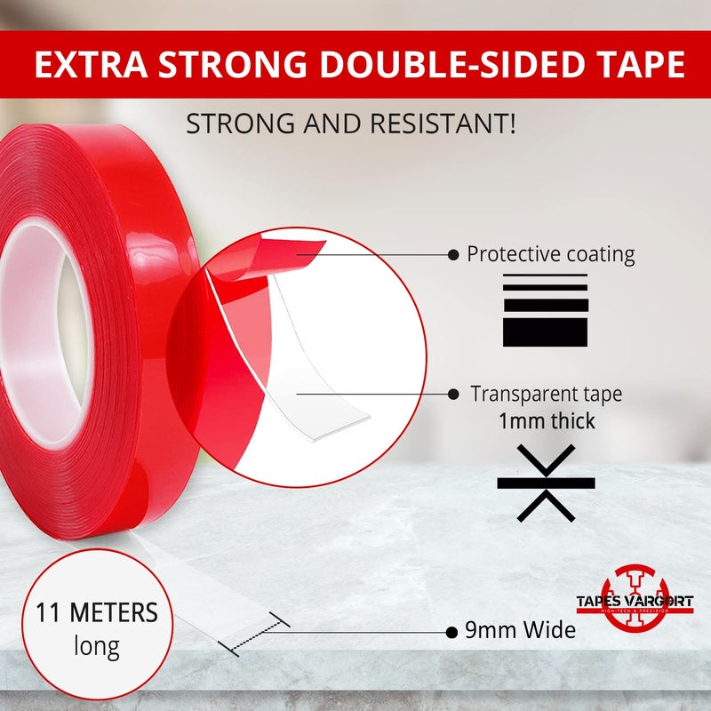 TAPES VARGORT Extra Strong Double Sided Tape/Extra Strong Double Sided Tape/Nanotech Adhesive Tape/Width: 9mm x 11m Long For Durable Attachment! Enhance Your Projects - Image 2