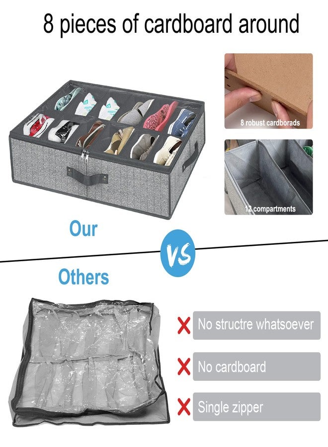 homyfort Under Bed Shoe Storage Organizer for Closet Fits 24 Pairs-Sturdy Underbed Shoe Containers Boxes Organizador De Zapatos with Clear Cover,Set of 2, 29.3 x 23.6 x 5.9inch(Herringbone Grey) - Image 5