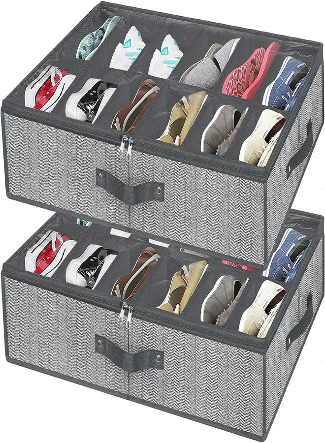 homyfort Under Bed Shoe Storage Organizer for Closet Fits 24 Pairs-Sturdy Underbed Shoe Containers Boxes Organizador De Zapatos with Clear Cover,Set of 2, 29.3 x 23.6 x 5.9inch(Herringbone Grey) - Image 1