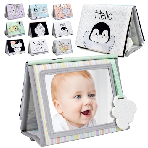 Dr.Rapeti DrRapeti Soft Tummy Time Book Baby Safe Mirror with Teether Crinkle Pages Tummy Time Mirror High Contrast Montessori Sensory Toy Tummy Time Toy for Newborn Baby Infant for 0 - Image 1