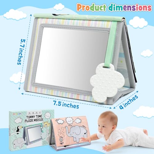 Dr.Rapeti DrRapeti Soft Tummy Time Book Baby Safe Mirror with Teether Crinkle Pages Tummy Time Mirror High Contrast Montessori Sensory Toy Tummy Time Toy for Newborn Baby Infant for 0 - Image 5