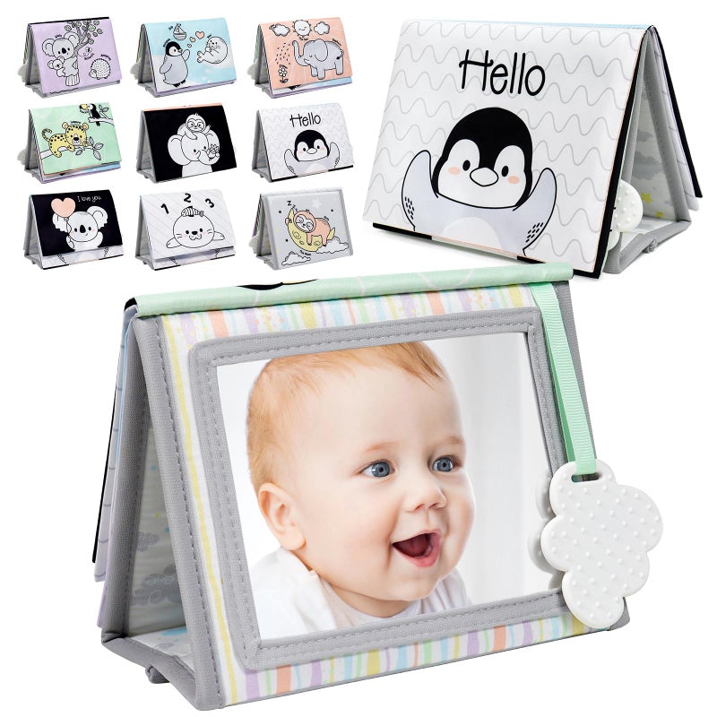Dr.Rapeti DrRapeti Soft Tummy Time Book Baby Safe Mirror with Teether Crinkle Pages Tummy Time Mirror High Contrast Montessori Sensory Toy Tummy Time Toy for Newborn Baby Infant for 0 - Image 4