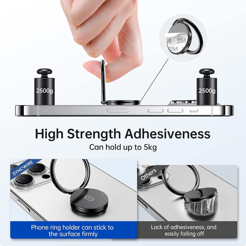 Syncwire Cell Phone Ring Holder Stand, 360 ° Rotation Finger Ring Kickstand Polished Metal Phone Grip Compatible with iPhone, Samsung, LG, Sony - Image 5