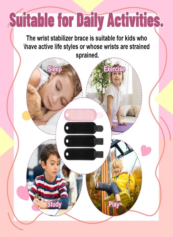 Quilax 4 PCS Kids Wrist Brace, Adjustable Wrist Brace for Sleeping, Adjustable Compression Straps for Different Sizes, Suitable for Sports and Sleep(Pink, Black) - Image 4