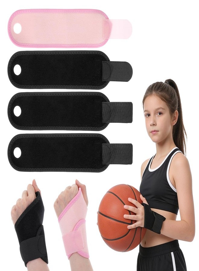 Quilax 4 PCS Kids Wrist Brace, Adjustable Wrist Brace for Sleeping, Adjustable Compression Straps for Different Sizes, Suitable for Sports and Sleep(Pink, Black) - Image 1