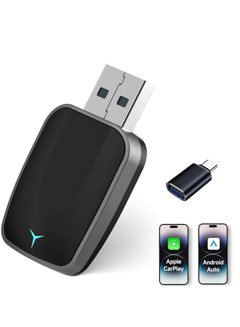 Arabest Wireless CarPlay Adapter & Android Auto 2 in 1, 2025 Plug and Play Convert Wired to Wireless Adapter for Apple CarPlay/Android Auto, Bluethooth Stable Low Latency for iOS 10+, Android 11+ USB C/A - Image 1