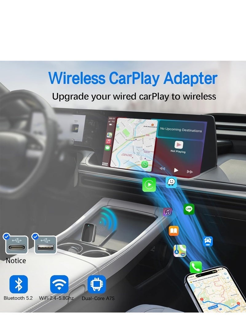 Arabest Wireless CarPlay Adapter & Android Auto 2 in 1, 2025 Plug and Play Convert Wired to Wireless Adapter for Apple CarPlay/Android Auto, Bluethooth Stable Low Latency for iOS 10+, Android 11+ USB C/A - Image 2