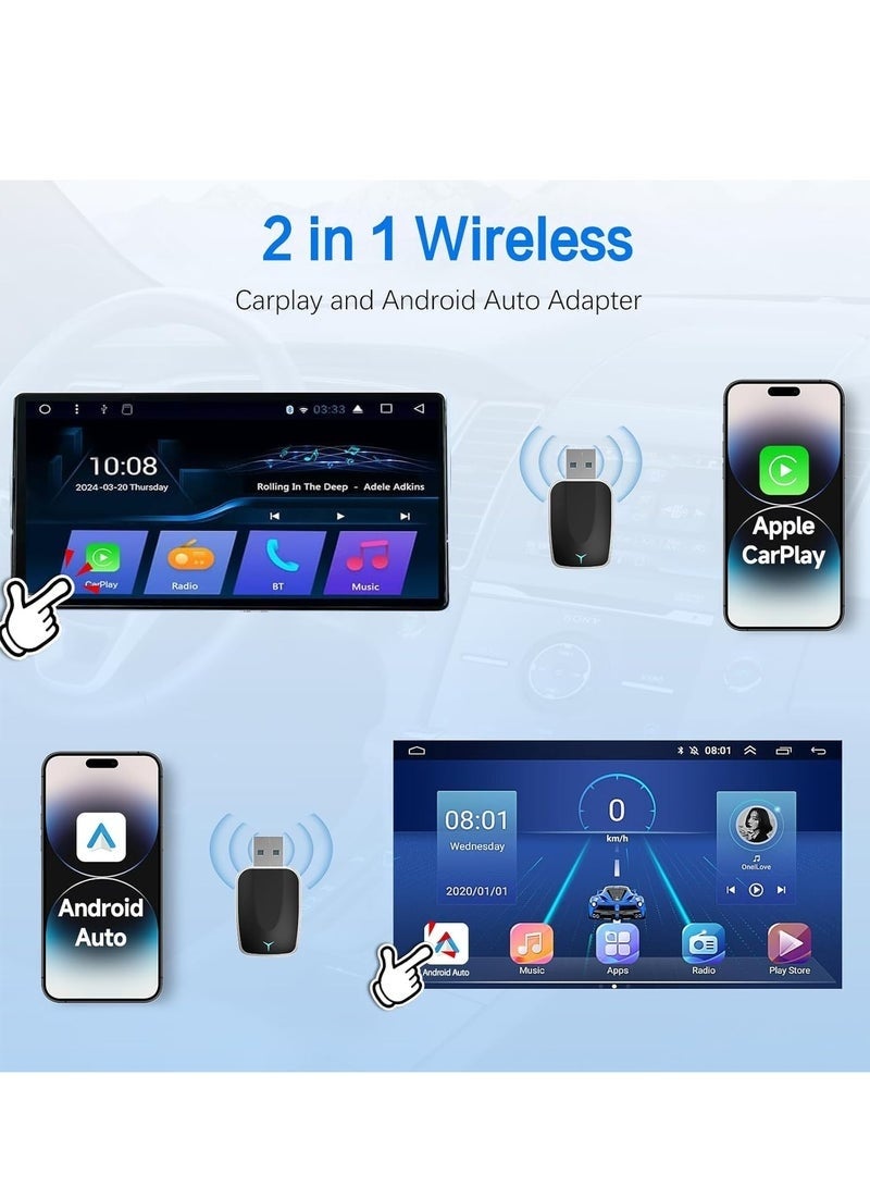 Arabest Wireless CarPlay Adapter & Android Auto 2 in 1, 2025 Plug and Play Convert Wired to Wireless Adapter for Apple CarPlay/Android Auto, Bluethooth Stable Low Latency for iOS 10+, Android 11+ USB C/A - Image 3