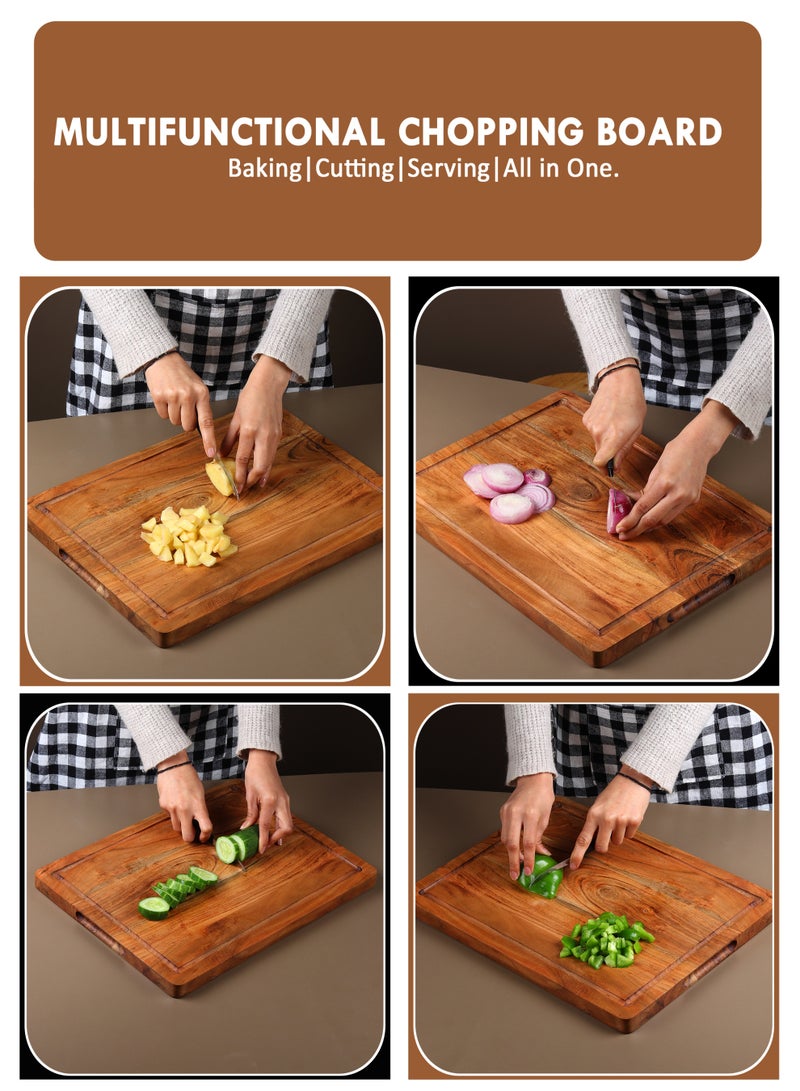 Extra-Large Heavy Duty Chopping Board with Juice Grooves & Easy-Grip Handles – 31x41x2.54cm – Large Wooden Cutting Board for Meat, Charcuterie, Cheese Board – Butcher Block for Kitchen - Image 2