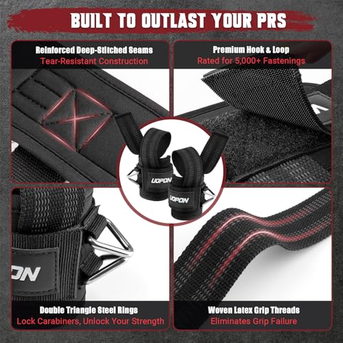 UOPON Weight Lifting Straps with Rings, 2 in 1 Wrist Straps for Weightlifting and Cable Machine with Double Triangle Rings and Non-slip Latex Thread, Lifting Cuffs for Home Gym Workout - Image 3