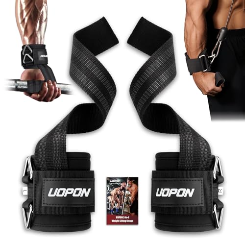 UOPON Weight Lifting Straps with Rings, 2 in 1 Wrist Straps for Weightlifting and Cable Machine with Double Triangle Rings and Non-slip Latex Thread, Lifting Cuffs for Home Gym Workout - Image 1