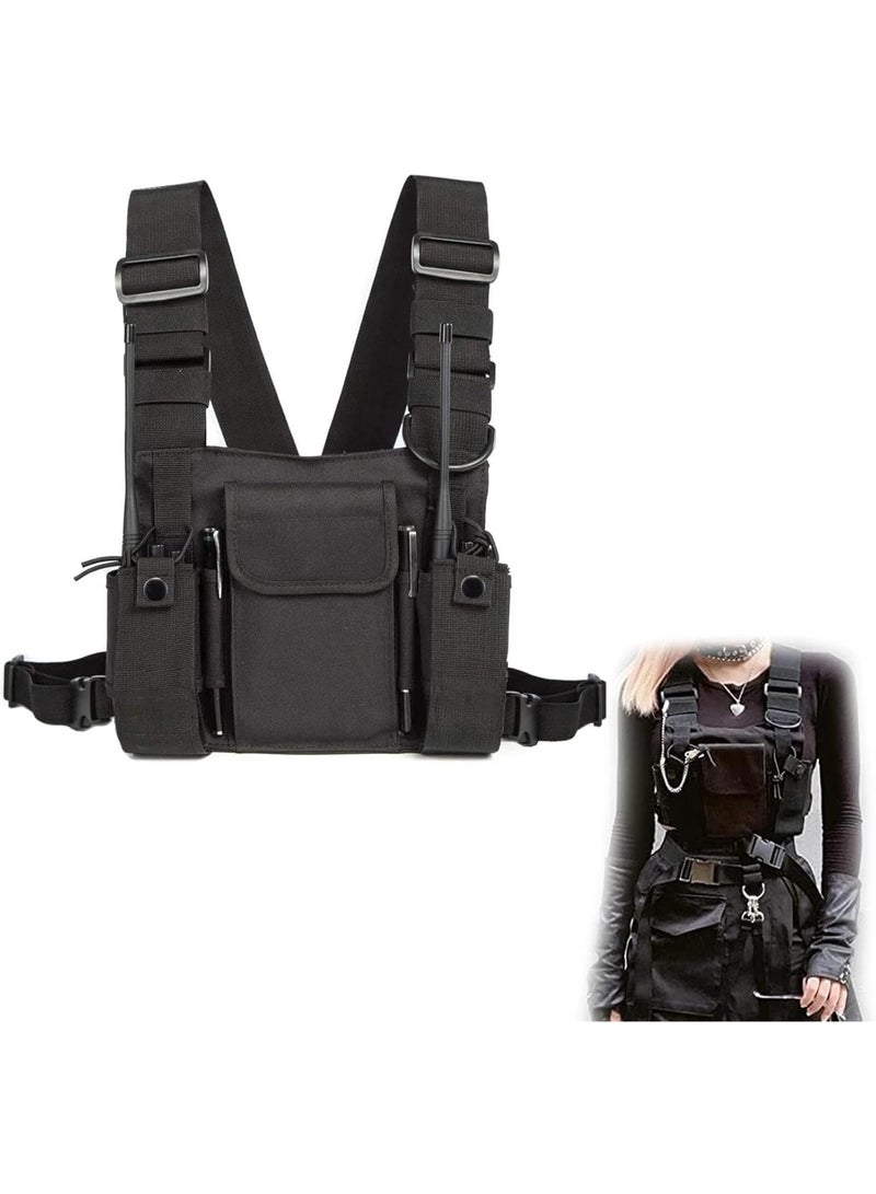 Bluejw Chest Harness Front Pack, Hiphop Bag Vest Rig Pouch Shoulder Holster Adjustable Zipper Bag Pocket Accessories for Police Firefighter Universal Two Way  Carry Case Rescue Essentials - Image 1