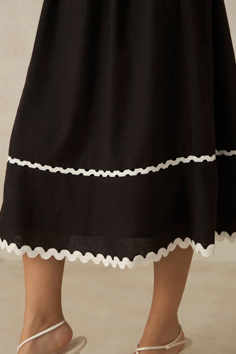 Virgio  Solid Cotton Ric-Rac Lace Midi Skirt for Women for Women | Best Price UAE