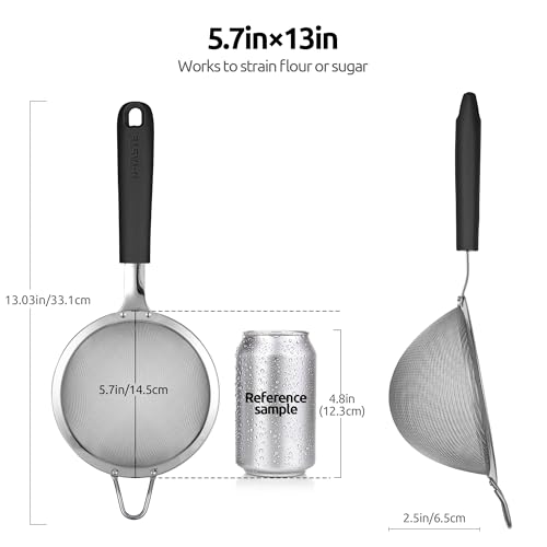 U-Taste 188 Stainless Steel Mesh Strainer UTaste 55 Inch Kitchen Fine Mesh Sieve Food Colander with Riveted Sturdy Silicone Handle and 30 Mesh Hole for Straining Flour Pasta Fruit Quinoa Black - Image 3