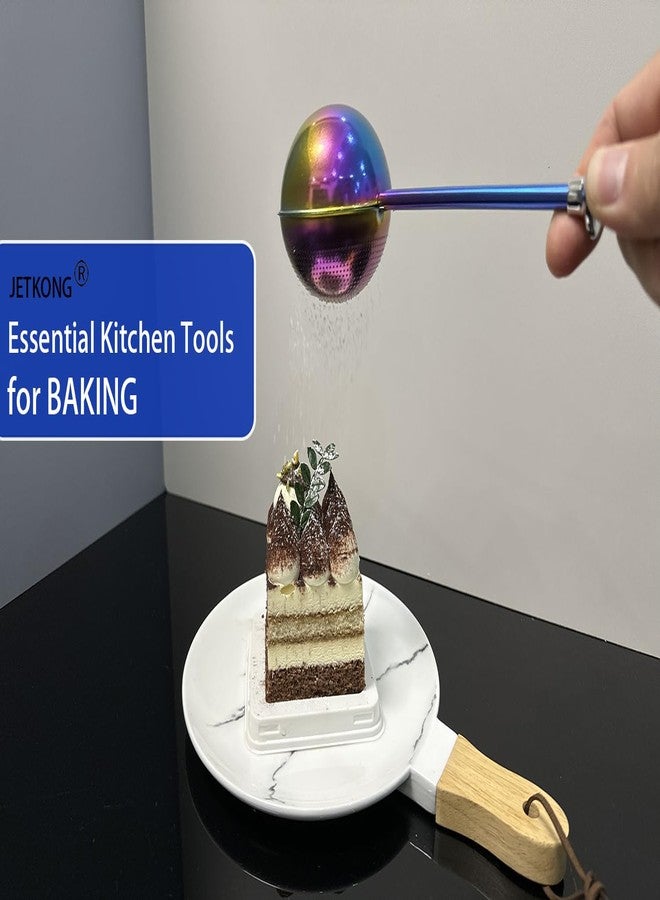 JETKONG 2 Pcs Flour Sifter, Stainless Steel Flour Duster for Bread Baking, Bakers Dusting Wand for Powdered Sugar and Spices (Small+Large, Rainbow) - Image 5